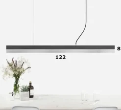 Suspension, [C1], béton gris foncé, acier inoxydable, LED, 2700k, 2100lm, L122cm, H8cm, dimmable - GANTLIGHTS