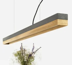 Suspension, [C1], chêne, béton gris foncé, L122cm, H8cm, 2700K, dimmable - GANTLights