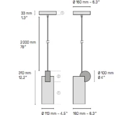 Suspension, Calée V3, laiton satiné, graphite satiné, LED, 2700K, 600lm, L16cm, H31cm - CVL