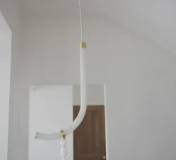 Suspension, Canne L, laiton satiné, albâtre, LED, 2700K, 1027 lm, TRIAC, L42,5cm, H125cm - AME EDITIONS MANUFACTUREES