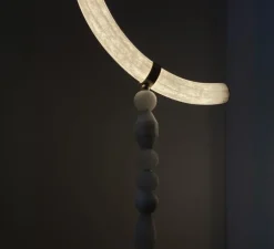 Suspension, Canne L, laiton satiné, albâtre, LED, 2700K, 1027 lm, TRIAC, L42,5cm, H125cm - AME EDITIONS MANUFACTUREES