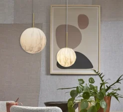 Suspension, Carrara S, Blanc marbre, or, Ø16cm, H28cm - It's about Romi