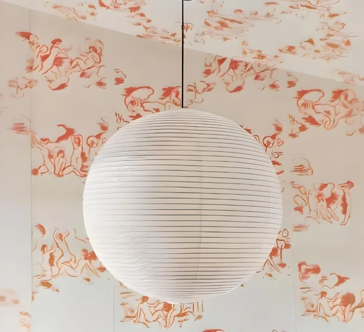 Suspension, Câble 4m, douille et rosace noir, Rice Paper, blanc, Ø50cm, H50cm - HAY