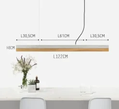 Suspension, [C1]chêne, gris, L122cm, H8cm, 2700K, 1900lm, dimmable - GANTLights