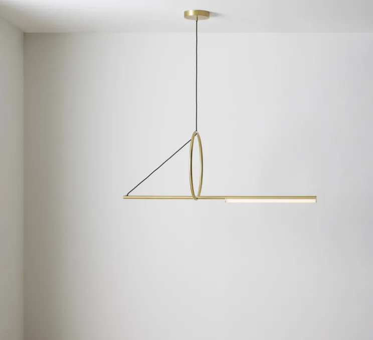 Suspension, Cercle et trait, XS, laiton satiné, LED, 2700K, 900lm, L123cm, H46cm - CVL