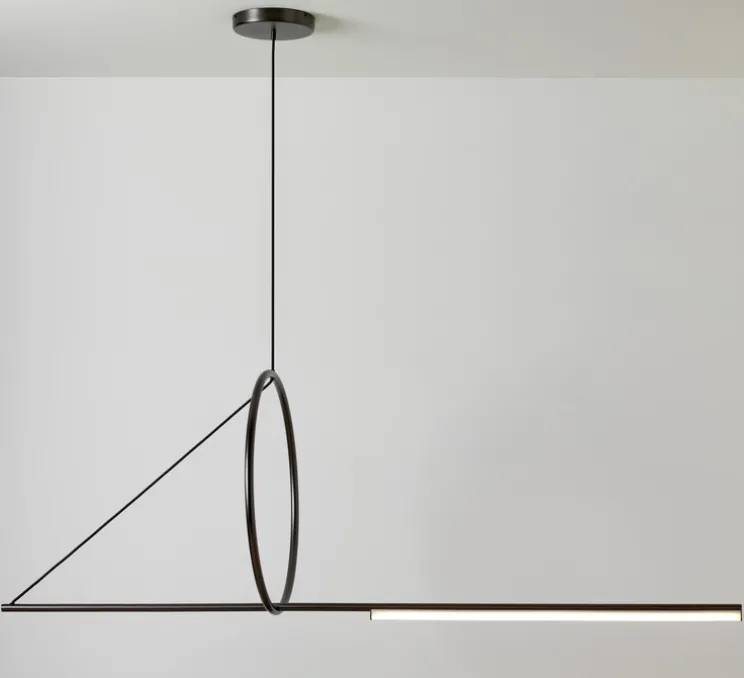 Suspension, Cercle et trait, XL, graphite satiné, LED, 2700K, 1400lm, L175cm, H160cm - CVL