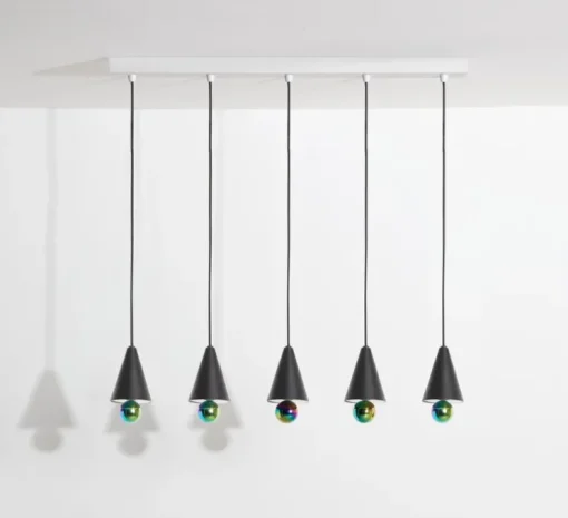 Suspension, Cherry, 5 pendants, noir, LED, dim, 3000K, 5*1040 lm, L90cm, H5cm - Petite Friture