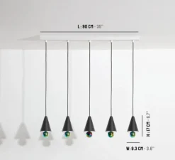 Suspension, Cherry, 5 pendants, noir, LED, dim, 3000K, 5*1040 lm, L90cm, H5cm - Petite Friture