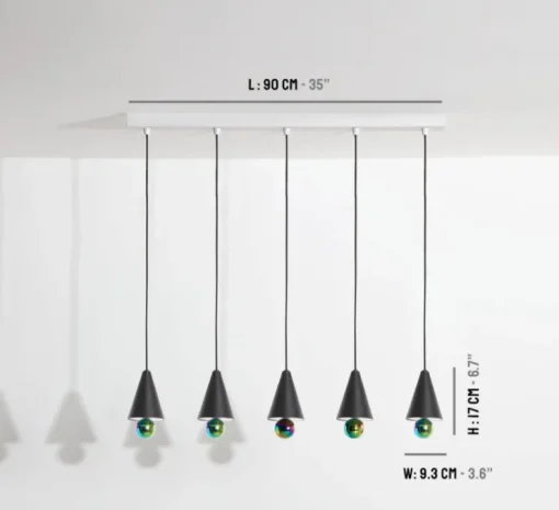 Suspension, Cherry, 5 pendants, noir, LED, dim, 3000K, 5*1040 lm, L90cm, H5cm - Petite Friture