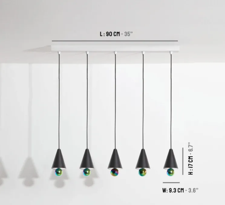 Suspension, Cherry, 5 pendants, noir, LED, dim, 3000K, 5*1040 lm, L90cm, H5cm - Petite Friture