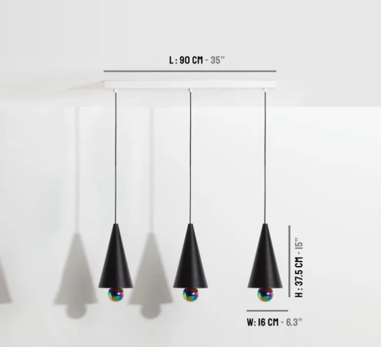 Suspension, Cherry, 3 pendants, noir, LED, dim, 3000K, 3*1040 lm, L90cm, H5cm - Petite Friture