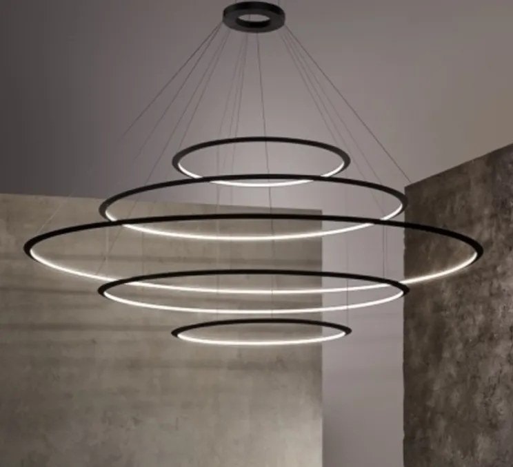 Suspension, Circular 5 inward, noir, LED, 2700k, 10411 lm, Ø200cm, H72cm - LEDs C4