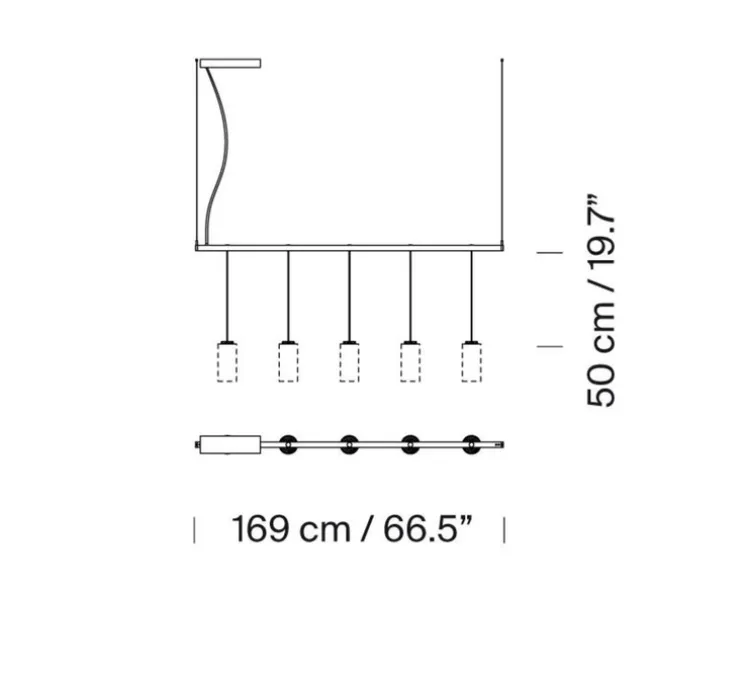 Suspension, Cirio Lineal, rectangular canopy 1-10V, laiton, LED, 2700K, 1185 lm, L168cm, H72cm - Santa & Cole