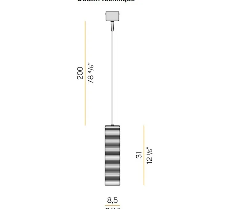 Suspension, Clio avec rosace, noir, Ø8,5cm, H31cm - Panzeri
