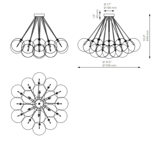 Suspension, Cloud 250, structure laiton, globes transparents, Ø119,5cm, H84,9cm - Schwung