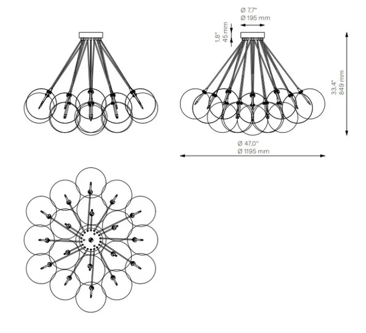 Suspension, Cloud 250, structure laiton, globes transparents, Ø119,5cm, H84,9cm - Schwung