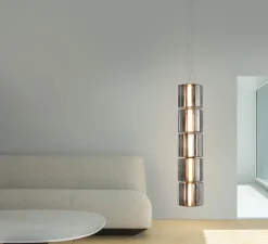 Suspension, Column 300, 5 cylindres, carbone, LED, dim, 0-10V, 3555lm, 2700K, Ø30cm, H143,5cm - A-N-D