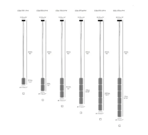 Suspension, Column 175, verticale, 5 cylindres, carbone, LED, dim, 0-10V, 3555lm, 2700K, Ø17,5cm, H143,5cm - A-N-D