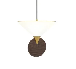 Suspension, Compass, noyer massif, or, LED, dim, 2700K, 620 lm, L17cm, H16cm - CVL