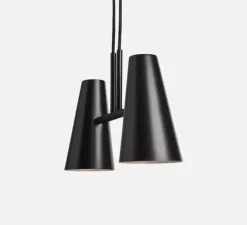 Suspension, Cono, 2 abat-jour, noir, L42cm, H19,7cm - Woud