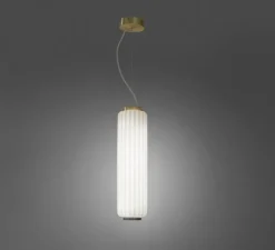 Suspension, Cordiale, Blanc, laiton satiné, LED, dim, 3000K, lm, Ø15cm, H56cm - Slide
