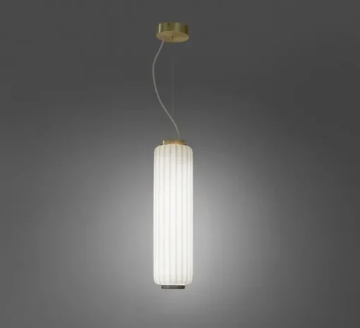 Suspension, Cordiale, Blanc, laiton satiné, LED, dim, 3000K, lm, Ø15cm, H56cm - Slide