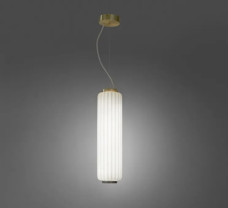 Suspension, Cordiale, Blanc, laiton satiné, LED, dim, 3000K, lm, Ø15cm, H56cm - Slide