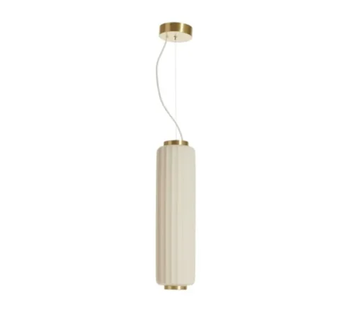 Suspension, Cordiale, Blanc, laiton satiné, LED, dim, 3000K, lm, Ø15cm, H56cm - Slide