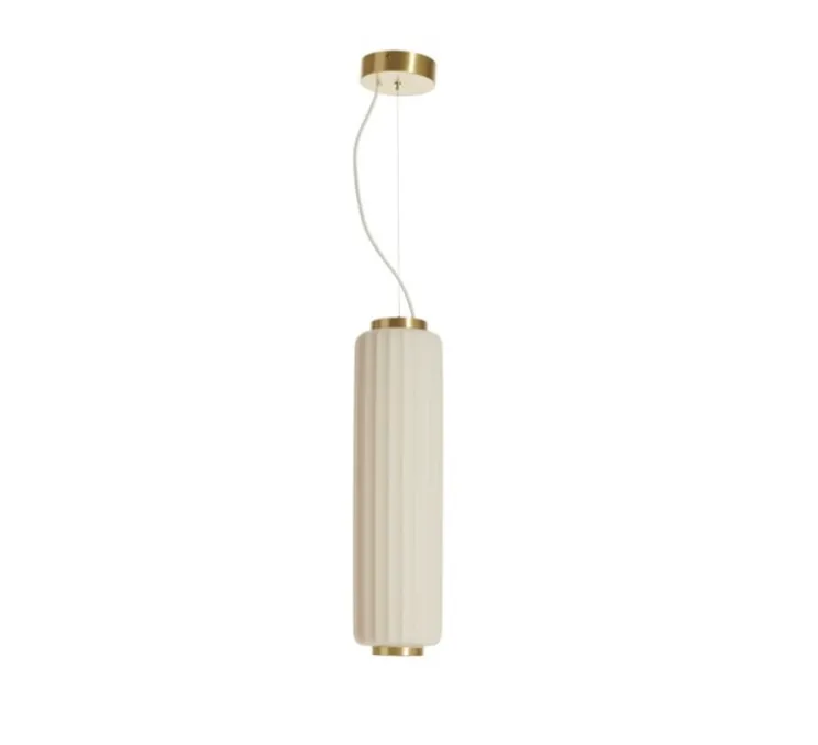 Suspension, Cordiale, Blanc, laiton satiné, LED, dim, 3000K, lm, Ø15cm, H56cm - Slide
