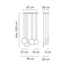 Suspension, Cosmos 2515, vert, marron foncé et gris clair, LED, 2700K, 1961lm, L76cm, H27cm - Vibia