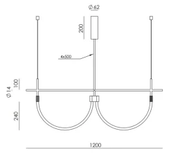 Suspension, Cram C1329/2, noir, LED, dim, 2700K, 2500 lm, L120cm, H240cm-Aromas del Campo