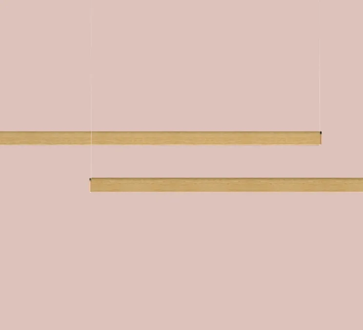 Suspension, Curve, chêne, LED, DALI, microprisme, dim, 2700K, 1660 lm, L144cm, H6cm - Tunto