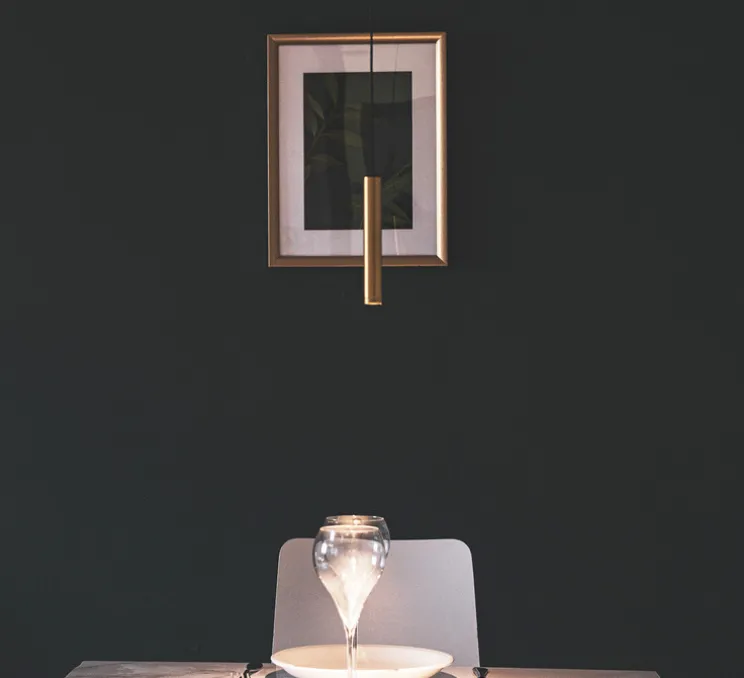 Suspension, D01, laiton, LED, 2700K, 420 lm, Ø2,2cm, H15cm - OliveLab