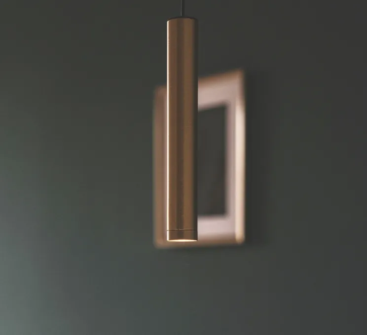 Suspension, D01, laiton, LED, 2700K, 420 lm, Ø2,2cm, H15cm - OliveLab