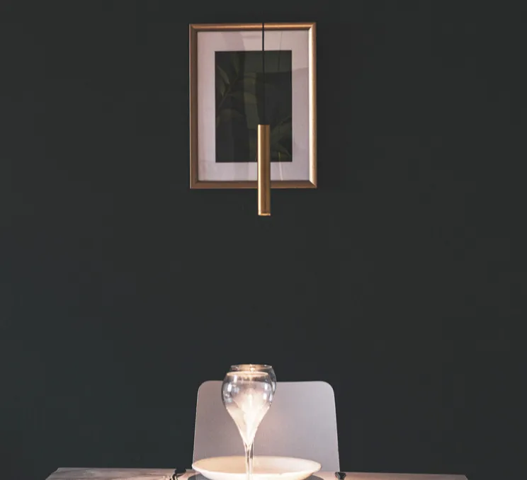 Suspension, D01, laiton, LED, 3000K, 550 lm, Ø2,2cm, H15cm - OliveLab