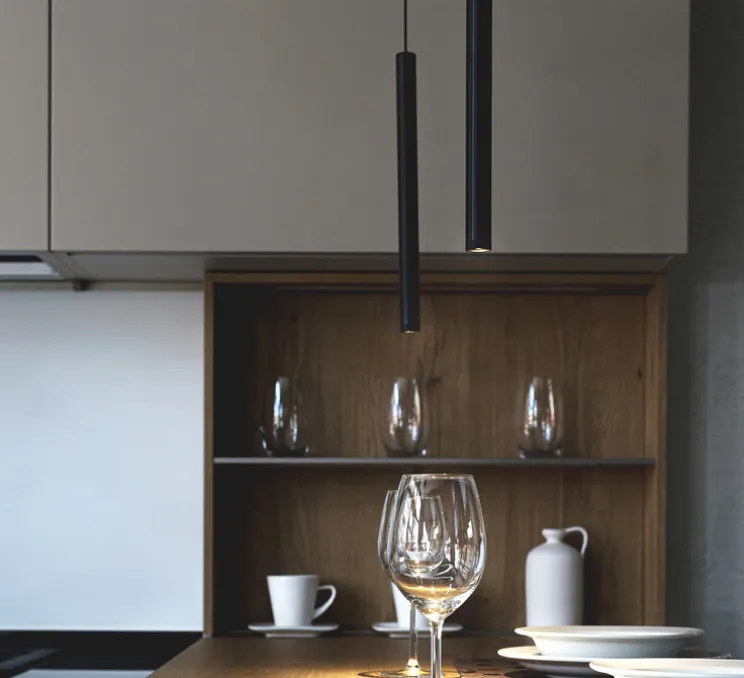 Suspension, D01, noir mat, LED, 2700K, 420 lm, Ø2,2cm, H30cm - OliveLab