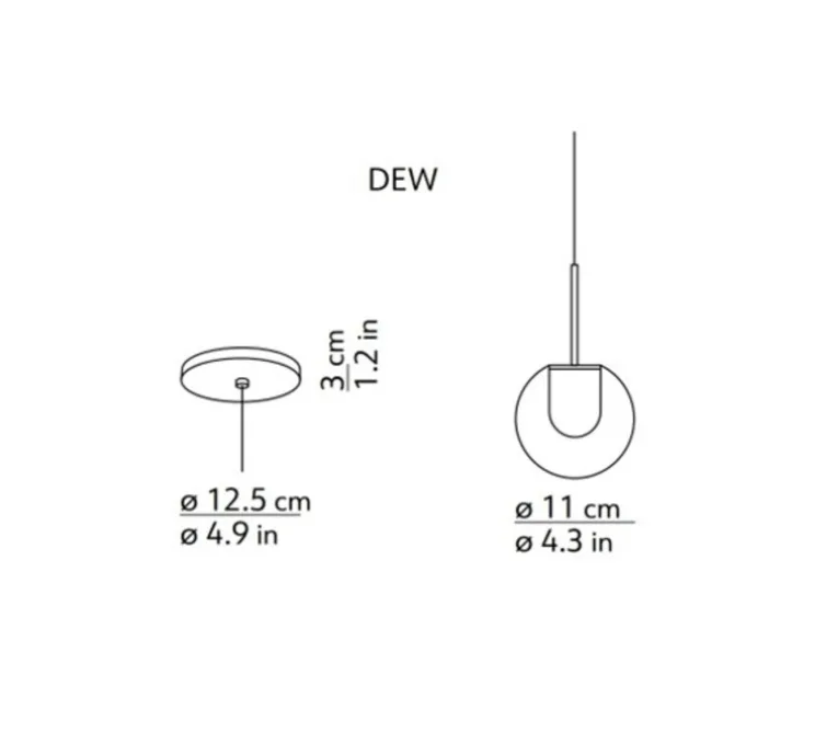 Suspension, Dew, noir, sans rosace, LED, dim, 2700k, 440 lm, Ø11cm, H11cm - KDLN