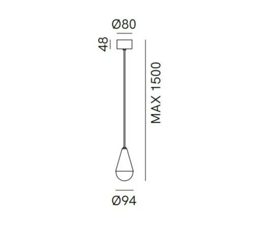 Suspension, Dew single, fer antique, verre transparent, Ø9,4cm, H150cm - Il Fanale