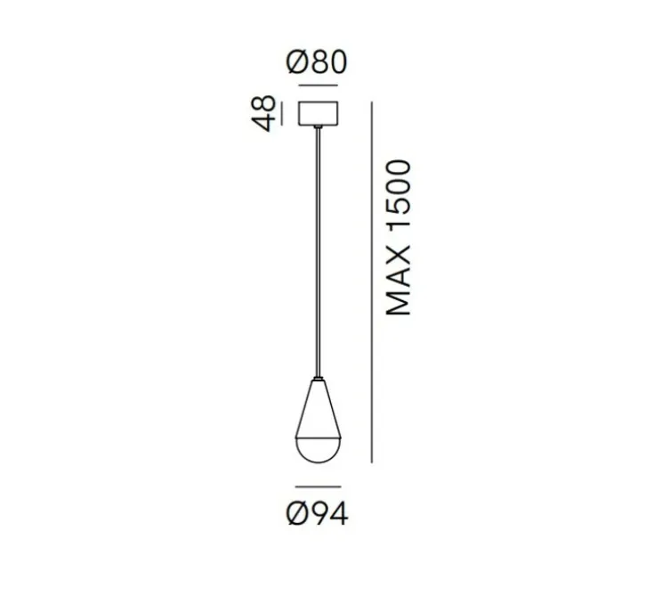Suspension, Dew single, fer antique, verre transparent, Ø9,4cm, H150cm - Il Fanale