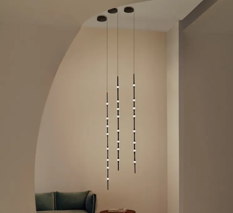 Suspension, Dew Vertical L, noir, LED, dim, 2700k, 1383 lm, Ø4,3cm, H170cm - LEDs C4