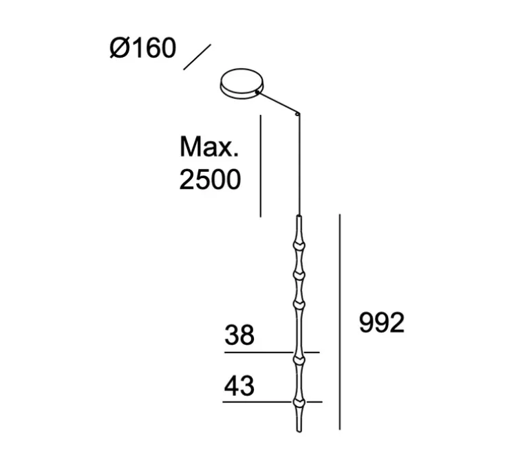 Suspension, Dew Vertical S, noir, LED, dim, 2700k, 782 lm, Ø4,3cm, H99,2cm - LEDs C4
