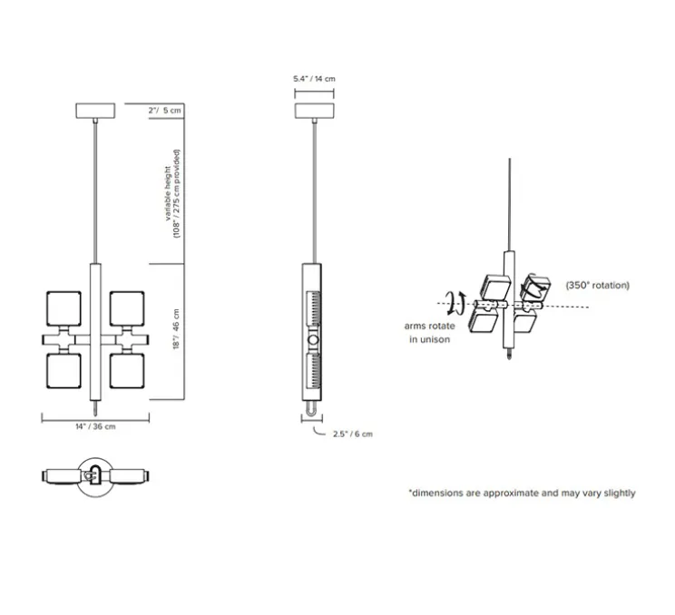 Suspension, Dorval 01, variable 0-10V, corps, câble et boucle noirs, rosace noire, LED, 2700K, 2888lm, L36cm, H46cm - Lambert&Fils