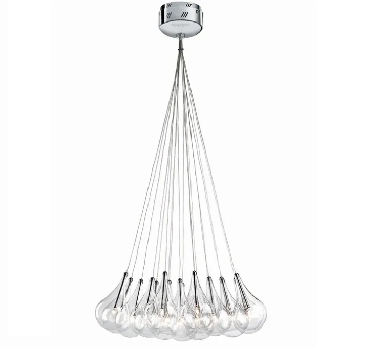 Suspension, Drop Led, verre transparent, chrome, Ø60cm, H170cm - Alma light