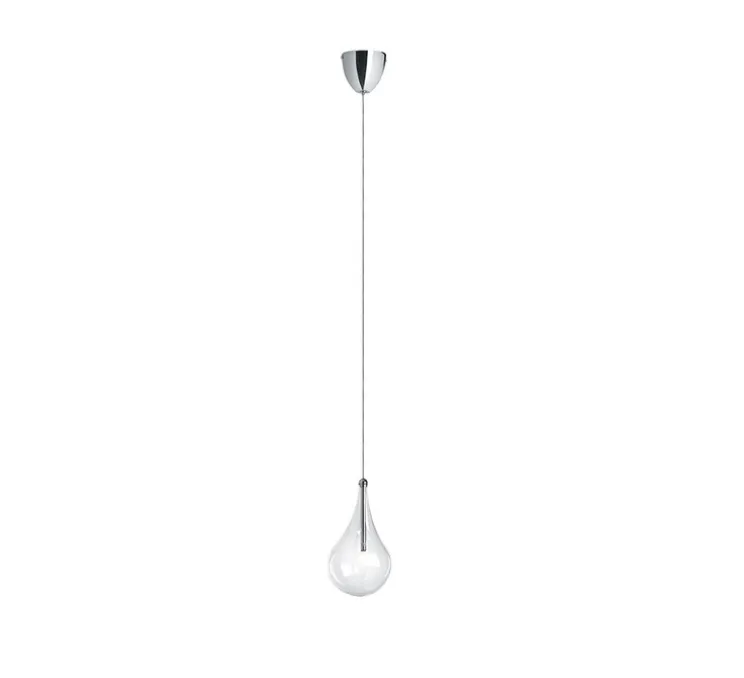 Suspension, Drop Led, verre transparent, chrome, Ø12cm, H170cm - Alma light