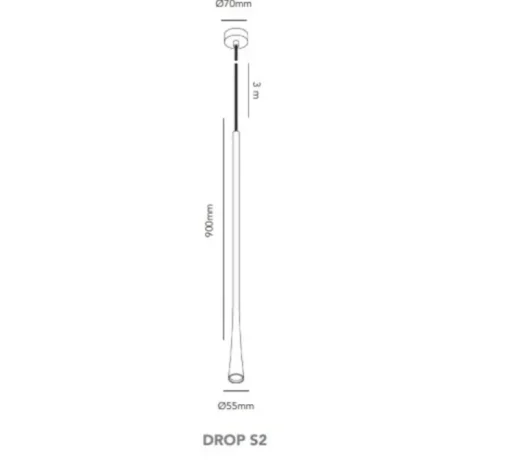 Suspension, Drop S2, laiton, LED, 2700K, 540 lm, Ø5,5cm, H90cm - Light Point