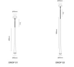 Suspension, Drop S2, titanium, LED, dim, 2700K, 540 lm, Ø5,5cm, H90cm - Light Point