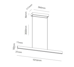 Suspension, Edge Linear 1000, noir carbone, LED, 2700-5000K, 1800 lm, L101,6cm, H5cm - Light Point