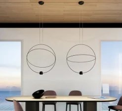 Suspension, Elara large, noir brillant, LED, 3000K, 845 lm, Ø80cm, H83,8cm - Lodes