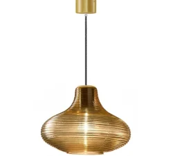 Suspension, Emma, laiton satiné diffuseur bronze, LED, 2700K, 1050lm, Ø26cm, H18,5cm - Panzeri