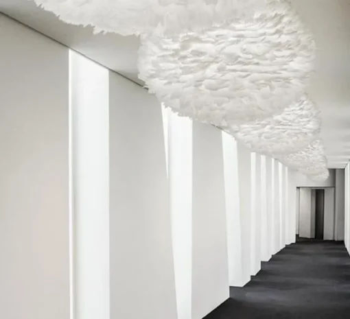 Suspension, Eos L, blanc, plumes d'oie câble noir, Ø65cm, H40cm - Umage